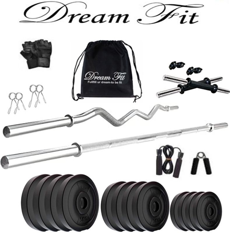 KRX 40 kg PVC 40 Kg Home Gym Set with 3 Ft Curl & 5 Ft plain & 1 Pair Dumbbell Home Gym Combo