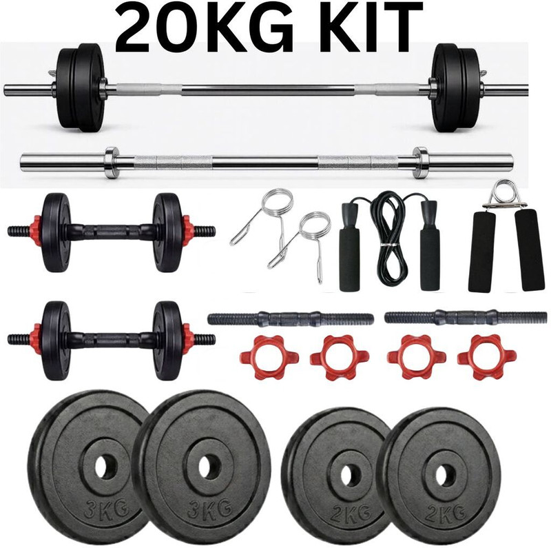 PKN FIT 20KG Gym Kit with Dumbbells, 3FT Rod, Rope & Hand Gripper Fitness Accessory Kit Kit