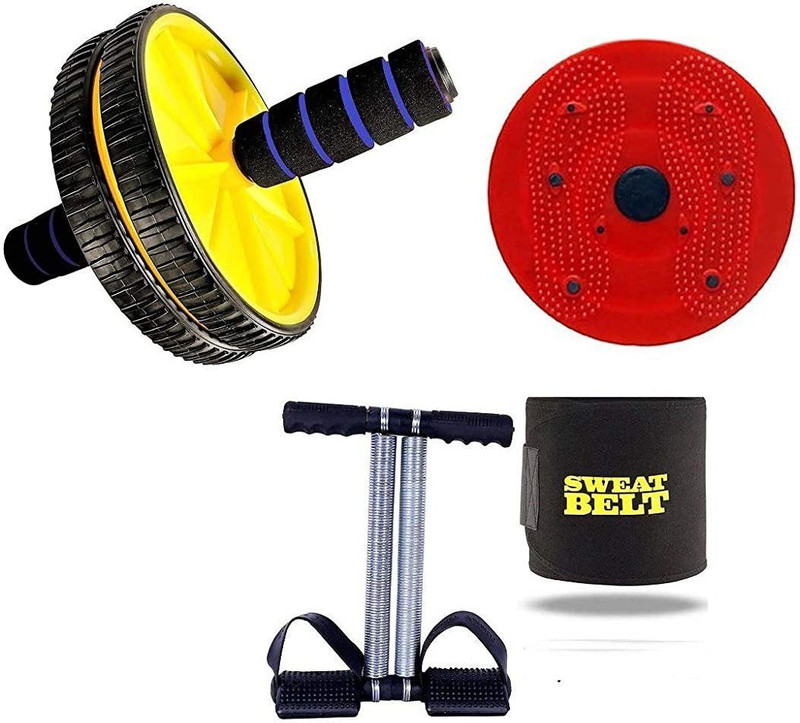 GJSHOP General ab exerciser workout tummy twister, trimmer, rollerand sweat belt home, gym fitness combo kit Fitness Accessory Kit Kit