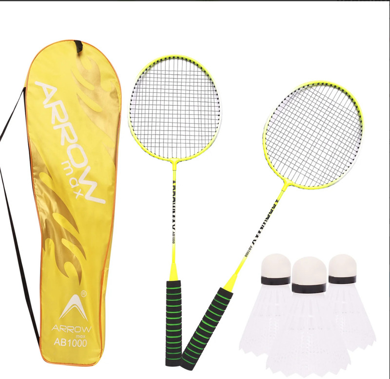 ArrowMax BADMINTON RACKETS SET OF 2 PCS WITH PLASTIC BADMINTON SHUTTLE -3PC KIDS ADULTS Badminton Kit