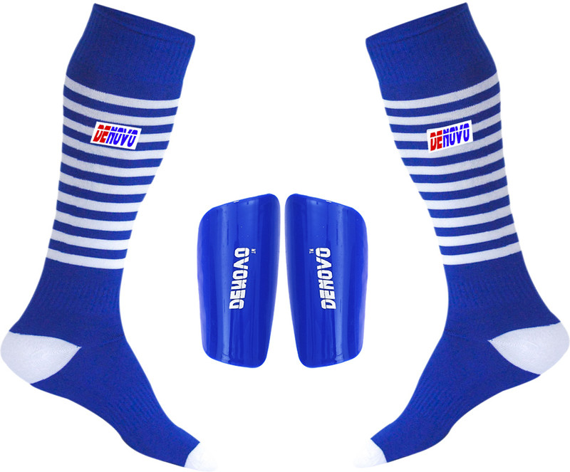 DENOVO Justry Football Kit (One Pair Poplin Plain Knee Length Football Socks + One Pair Shin Guard) Football Kit