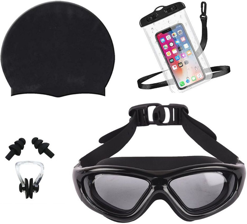 ArrowMax Swimming Goggle Wide Lense Swim Cap earplugs noseplugs combo Swimming Kit