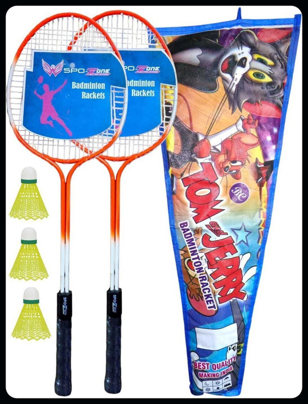 SPO Zone Badminton Kit Set Of Racket 2 Pcs With Shuttle Full Cover Badminton Kit