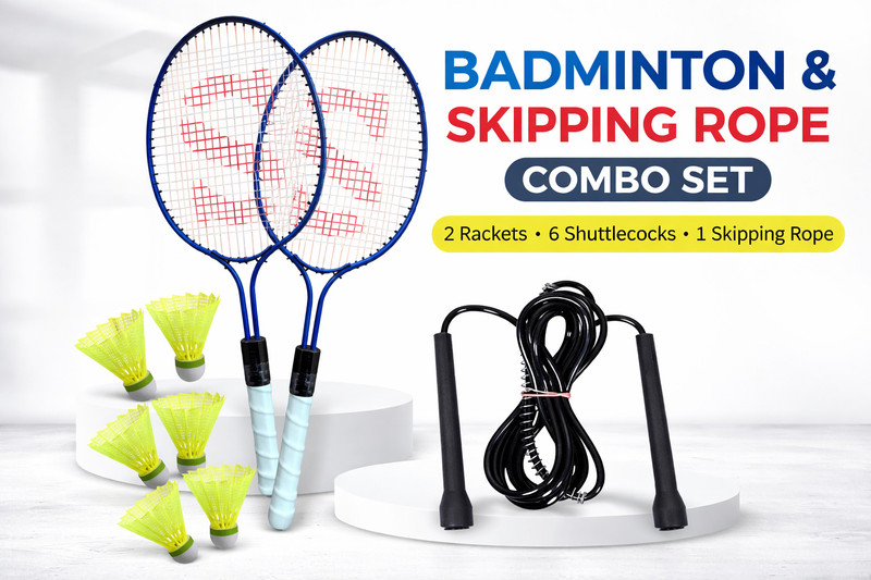 STYRKR Kidzy racket set with skepping rope with shuutlecock Badminton Kit
