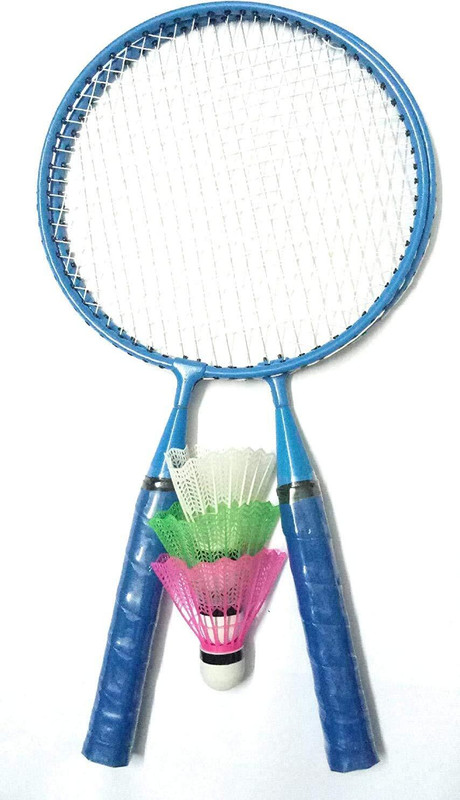 Spocco 2 Pcs Set Kids Badminton Steel Handle Racquets with Shuttlecocks(Color May Vary) Badminton Kit