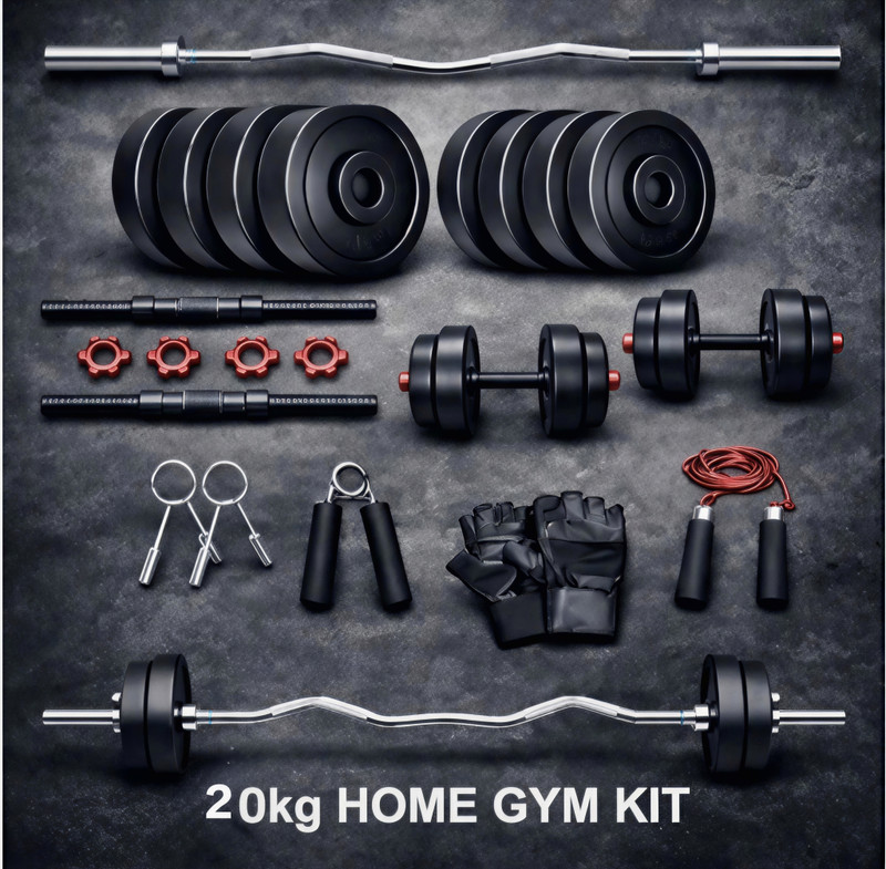 FASTERO FITNESS 20KG PVC Home & Gym Combo 3ft Curl Rod Adjustable Dumbbell Fitness Accessory Kit Kit