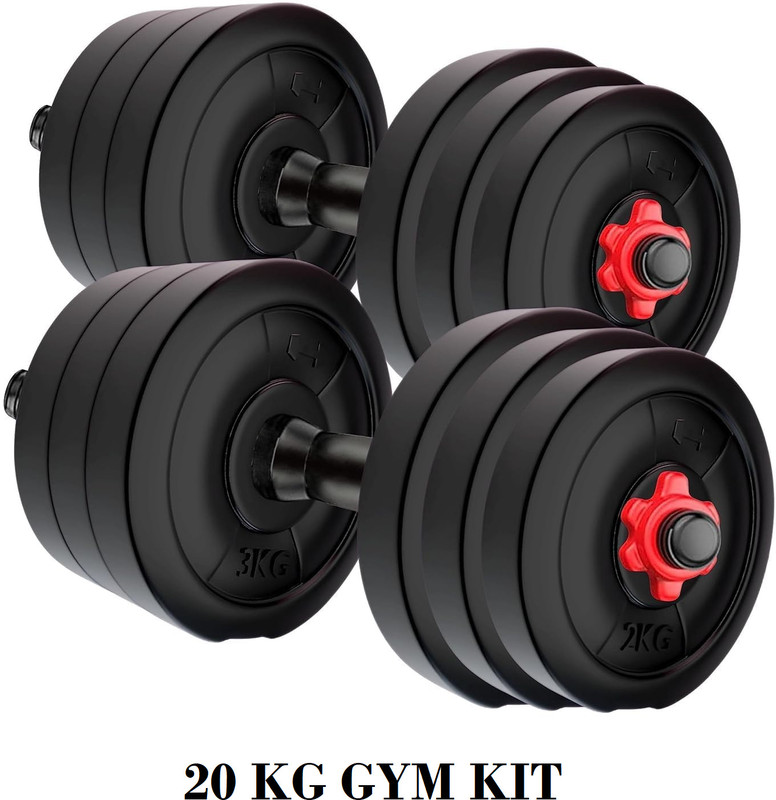 BAPTIZO 20kg PVC Dumbbell KIT with 2.5kg x 8 Plates + Dumbbell Rods Fitness Accessory Kit Kit
