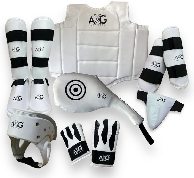 AXG NEW GOAL Durable and Stylish Karate Kit (8 Items) Small For Age 6 to 10yrs Boxing Kit