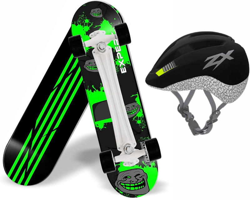 Jaspo Experts Dual Combo 27"x7" Anti Skid Skateboard with Grip Tape, Carry Bag and Helmet Skating Kit