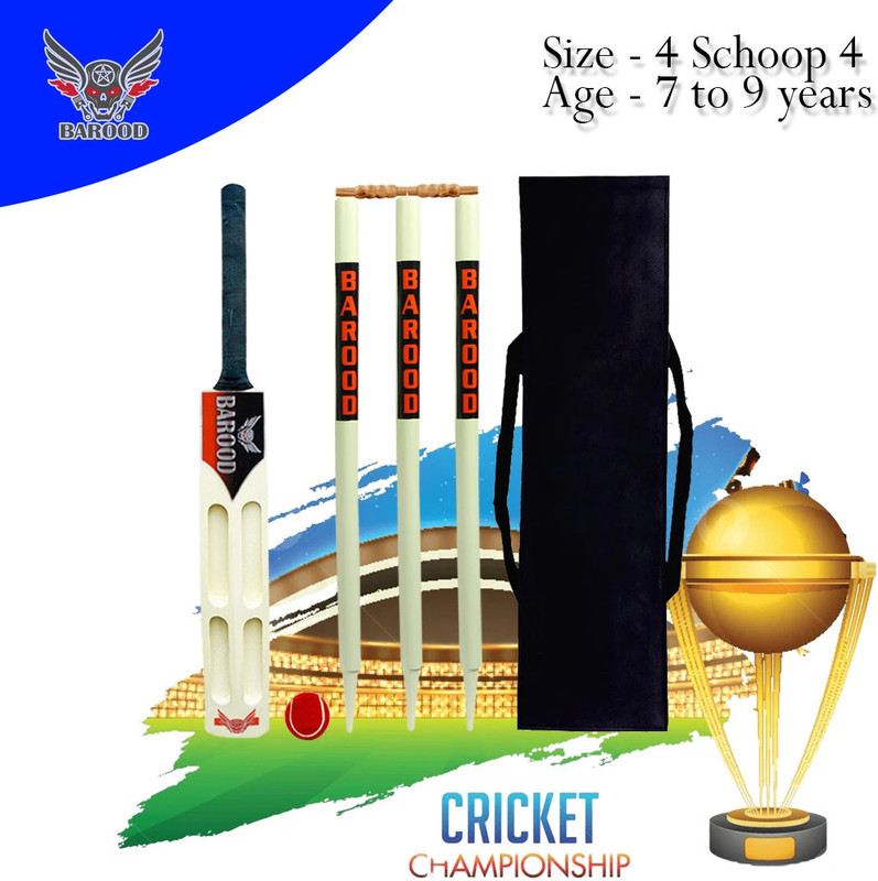 BAROOD Cricket kit 1bat,1ball,1cover,2bails,3stumps size 4 schoop 2 Age(7 to 9)years Cricket Kit