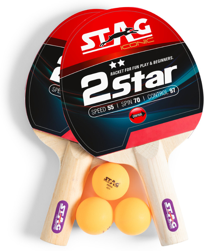 Stag iconic STAG 2 Star Table Tennis Playset (2 Racquets & 3 ABS Balls, Orange, Beginner) Orange Table Tennis Racquet(Pack of: 1, 475 g)