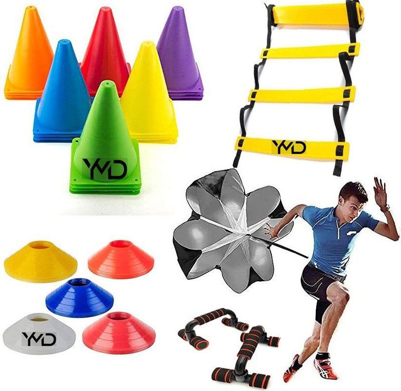 HouseOfCommon 12Inch 6Cone, 10 Space Marker, 4M Ladder Agility, Pushup Bar and Large Football Kit