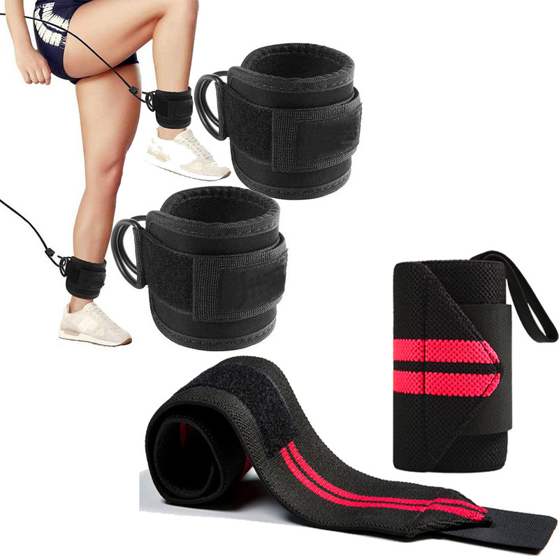 GymWar Combo of D-Ring Ankle Strap+Wrist Wrap for Gym Fitness Accessory Kit Kit