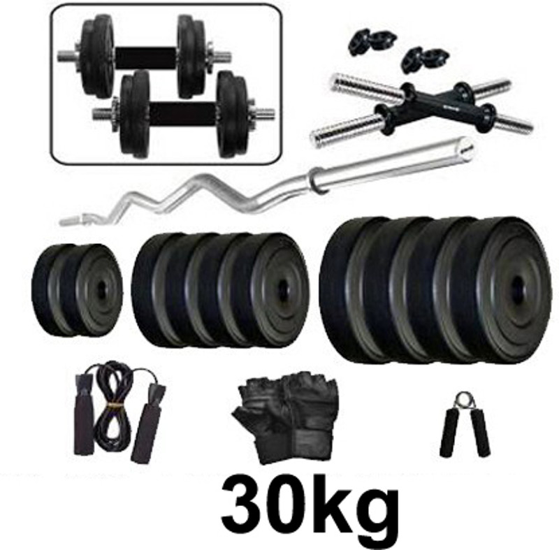 L'AVENIR FITNESS 30KG PVC Weight Plates Dumbbell Set + Bend Rod + FITNESS ACCESSORIES Fitness Accessory Kit Kit