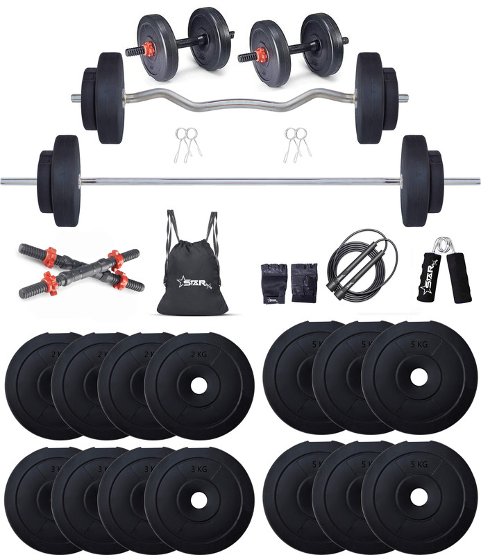 STARX 50 kg PVC 50KG with 3Ft, 5Ft Rod and Accessories Equipment for Home Gym Combo