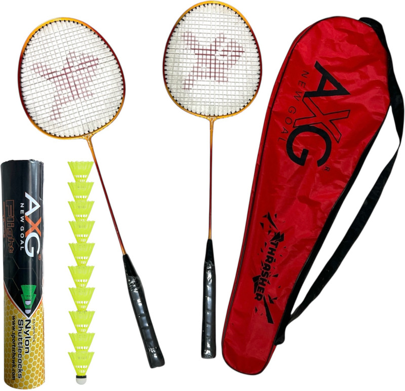 AXG NEW GOAL Thrasher Racquets Set of 2 with 10 Shuttles & Net Badminton Kit