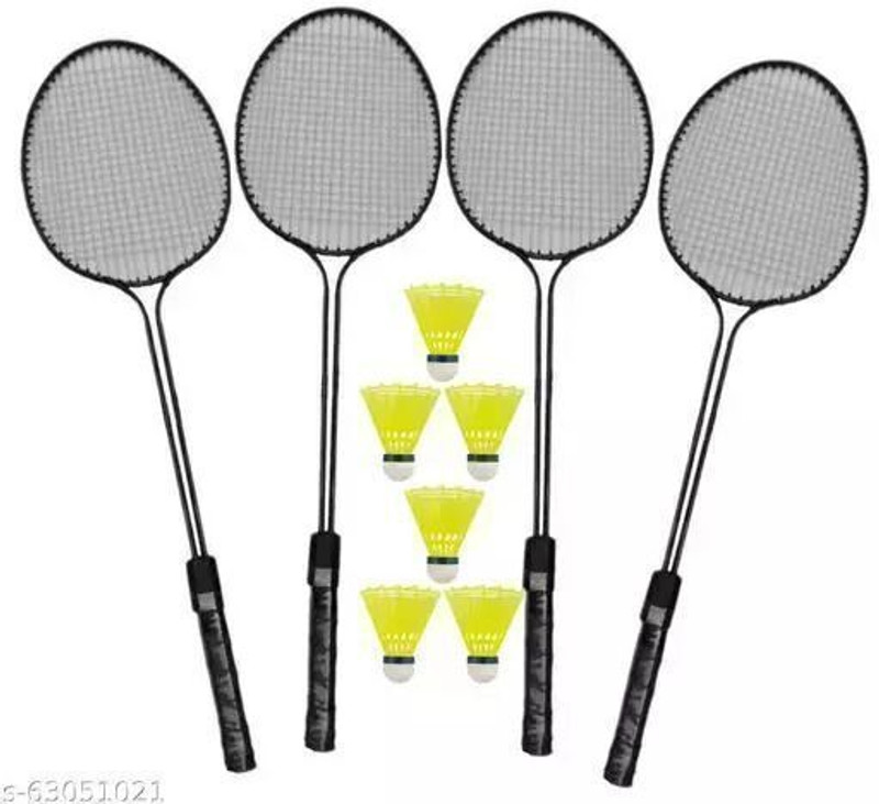 STYRKR Pro Badminton Combo- 4 Rackets with Shuttle Pack of 6 Badminton Kit