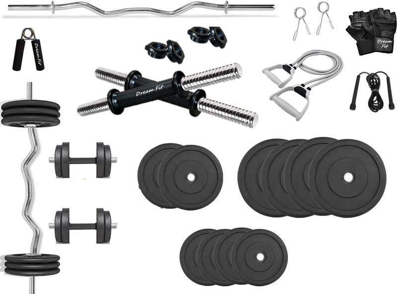 DreamFit 25 kg 25Kg Rubber plates, 3ft curl rod, dumbbell rods & gym accessories Home Gym Combo