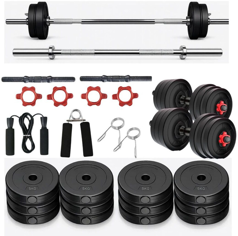 PKN FIT 20KG Fitness Kit Dumbbell Set with Rod, Rope, Gloves & Gripper Fitness Accessory Kit Kit