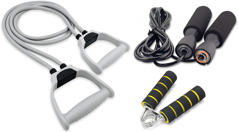 fitnessmix Workout Combo of Counter Hand Gripper with Double Toning Tube and Skipping Rope Fitness Accessory Kit Kit