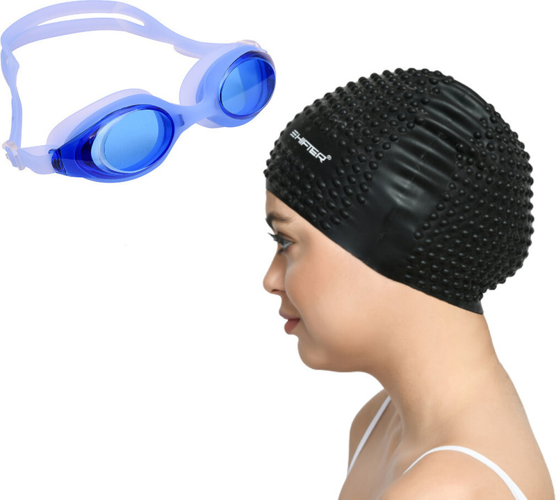 SHIFTER PREMIUM SWIMMING GOGGLE,ROUND BUBBLE SWIMMING CAP FOR LONG HAIR COMBO KIT Swimming Kit