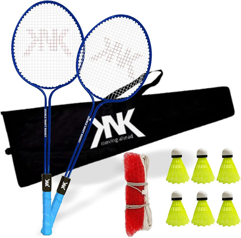 KNK Double Shaft Badminton Kit Of 2 With 3 Pc Nylon Shuttlecock Badminton Kit