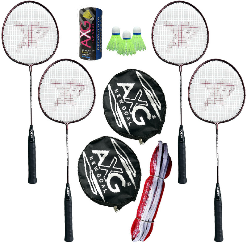 AXG NEW GOAL Scratch Resistant A-2000 Racquets set of 4 with Cover, 3 Plastic Shuttle and Net Badminton Kit