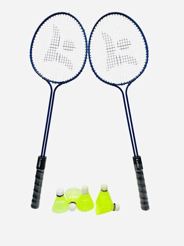 Luster Double Shaft Racket With Five Shuttle Cork Round Shape Shaft Badminton Kit