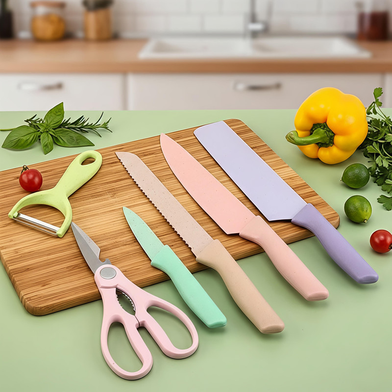 tegiya enterprises 6 Pc Stainless Steel Knife Set Kitchen Knife Set, Knife with Scissors and Peeler, Stainless Steel Knives