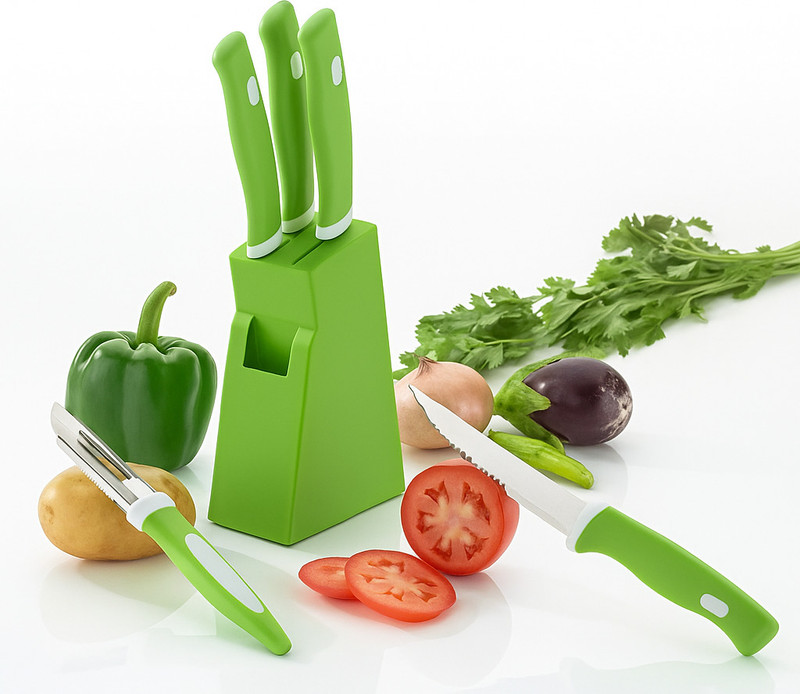SMARTCART ENTERPRISE 6 Pc Stainless Steel Knife Set 6-Piece Stainless Steel Kitchen Knife Set with Peeler and Stand for Home Use