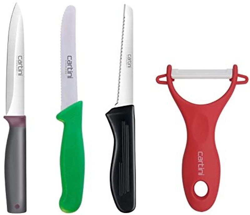 Cartini 4 Pc Stainless Steel Knife Set Godrej Cartini Knife + Fruit Knife + Vegetable Knife + Peeler 4Pc Set