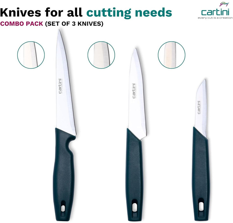 Godrej 1 Pc Stainless Steel Knife Set Cartini Godrej Soft Grip Kitchen Knives kit,3 Pc Set, Stainless Steel