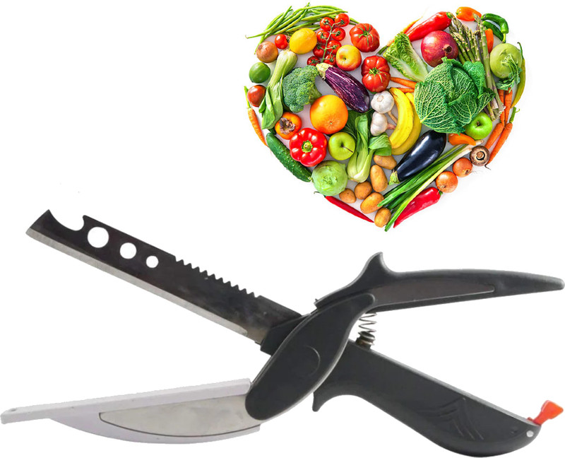 Saule 1 Pc Stainless Steel, Plastic Knife 5 in 1 Multi Functional Kitchen Vegetable Clever Cutter Scissor with Lock System