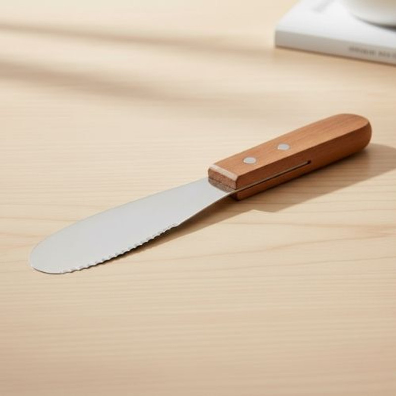 We3 1 Pc Stainless Steel Knife Butter Spreader Knife with Wooden Handle for Cheese Butter Jam Pastry and Other