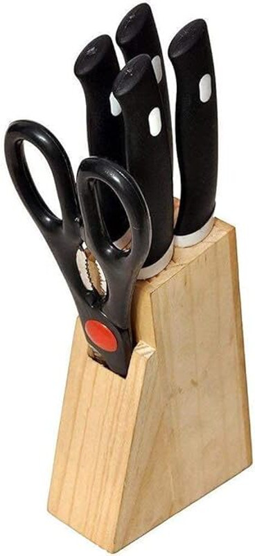 Miral Enterprises 6 Pc Steel, Wood Knife Set Kitchen Knife Set with Wooden Block with Stand, Knife Holder 1Peeler 5 Pcs Knife