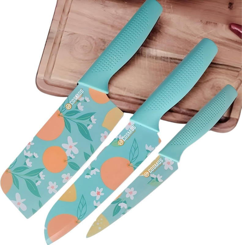 X - Glam 3 Pc Stainless Steel Knife Set Printed Kitchen Knife 3 Piece Set with Non-Slip Handle