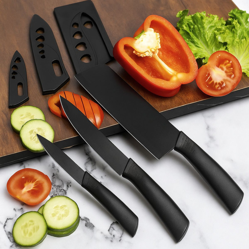 Morbrix 3 Pc Stainless Steel Knife Set with Non Slip Handle, Sharp blade, Vegetable, Meat Knife for Home, Restaurant