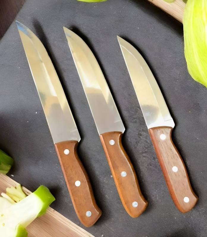 AK ACCESSORIES 3 Pc Stainless Steel, Wood Knife Set Professional Knife/chaku Sharp edge Kitchen Knife Multi-Size with wood handle