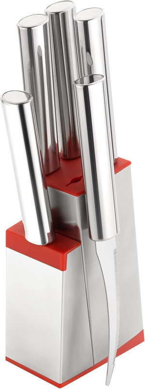 LEAVENS 6 Pc Stainless Steel Knife Set Stainless Steel Kitchen Knife Set with Steel Block with 1 Peeler 4 Pcs Knife