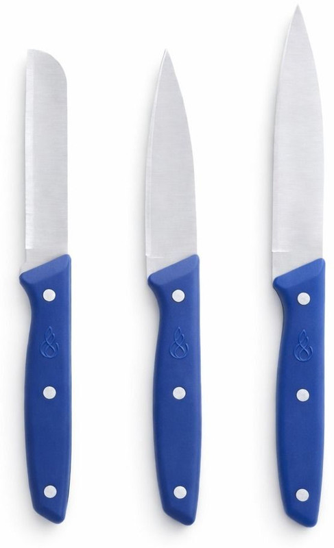 aestivo 3 Pc Steel Knife Set Heavy Duty Kitchen Knife with Blue Grip Handle for Vegetable and Meat Cutting