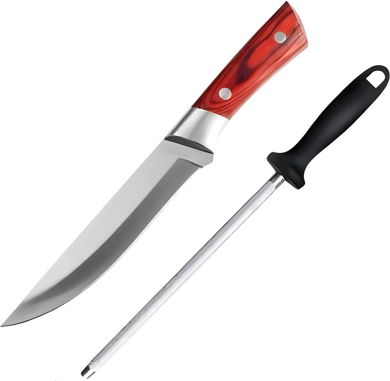 Wizbiz 2 Pc Stainless Steel Knife Chef Boning Butcher Kitchen Knife With Knife Sharpener Honing Edge Tuning Rod