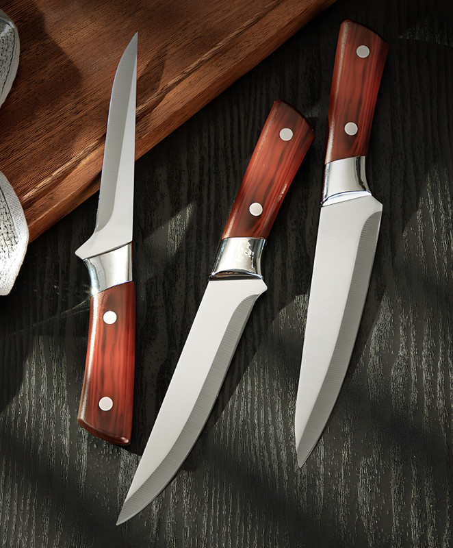 Wizbiz 3 Pc Stainless Steel Knife Set SS Ultra Sharp Boning Butcher Meat Pairing Vegetable Chef Knife for Kitchen