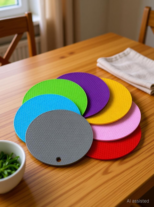 ADMONITION Silicon Kitchen Linen Set Kitchen Insulation Anti-Slip Coasters Dining Mat finish Silicone Trivet(Pack of 8)
