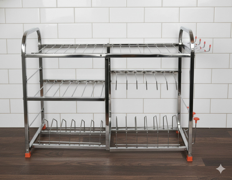 Daaduji Utensil Kitchen Rack Steel Kitchen Dish Rack | Plate Cutlery Stand | Kitchen Utensils Rack | Modern Kitchen Storage Stainless Steel Rack (18 x 24) INCH