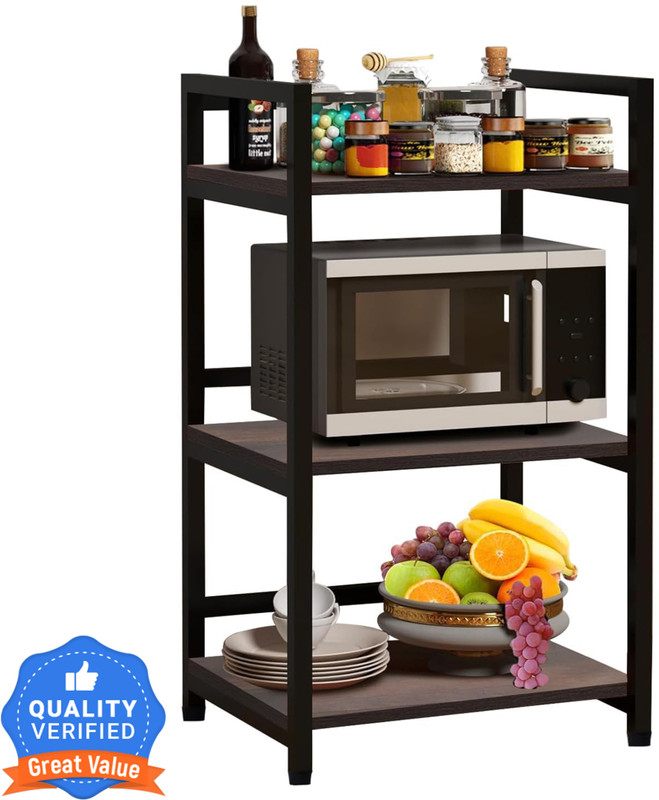 wow craft Containers Kitchen Rack Wood, Iron 3-Layer Multipurpose Microwave Oven Stand & OTG Rack | Storage Shelf (Brown)