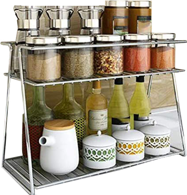 BHOLA STEEL Utensil Kitchen Rack Steel 425g 2-Tier Kitchen/Pantry Rack Storage Masala Box & pouches Multipurpose Stand