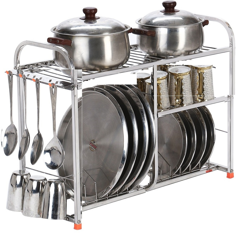 IRONTECH Utensil Kitchen Rack Steel Utensil 4 Layer 18x24 inch Wall Mount with Plate & Cutlery Stand