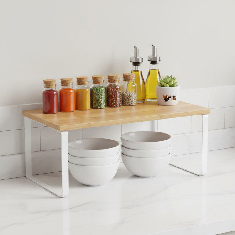 wooden cave Containers Kitchen Rack Wood, Iron space-saving kitchen spice rack for modern homes