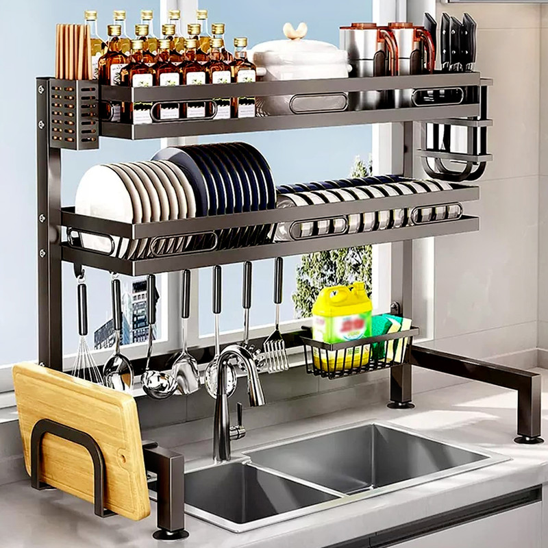 iBELL Dish Drainer Kitchen Rack Carbon Steel IBLDR275 Over Sink Dish Rack,Carbon Steel/Drainer Shelf/Utensils Storage,2 Layer