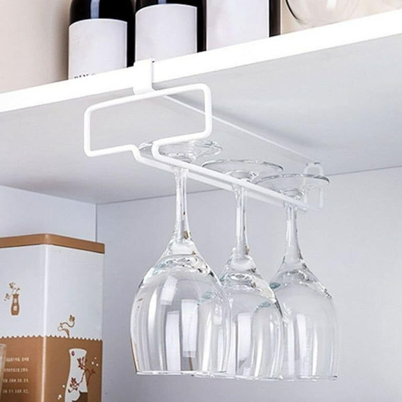 Bhoomidecoration Hanging Rack Champagne Glass Storage Hanger (White) (Pack of 1) Cast Iron Glass Holder